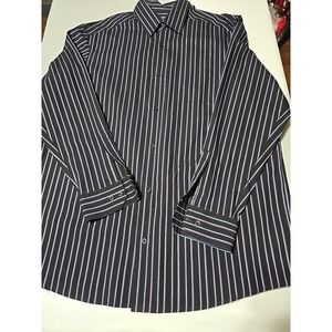 Claiborne Mens XL Tall Purple Blue Black Stripe Button Down Long Sleeve Shirt